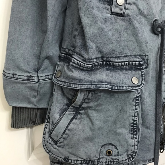 Free People Oversized Solid Knit Mixed Cargo Jacket Steel Blue Gray Rare HTF Y2K - Picture 7 of 14